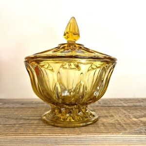 Vintage Amber Honey covered candy dish